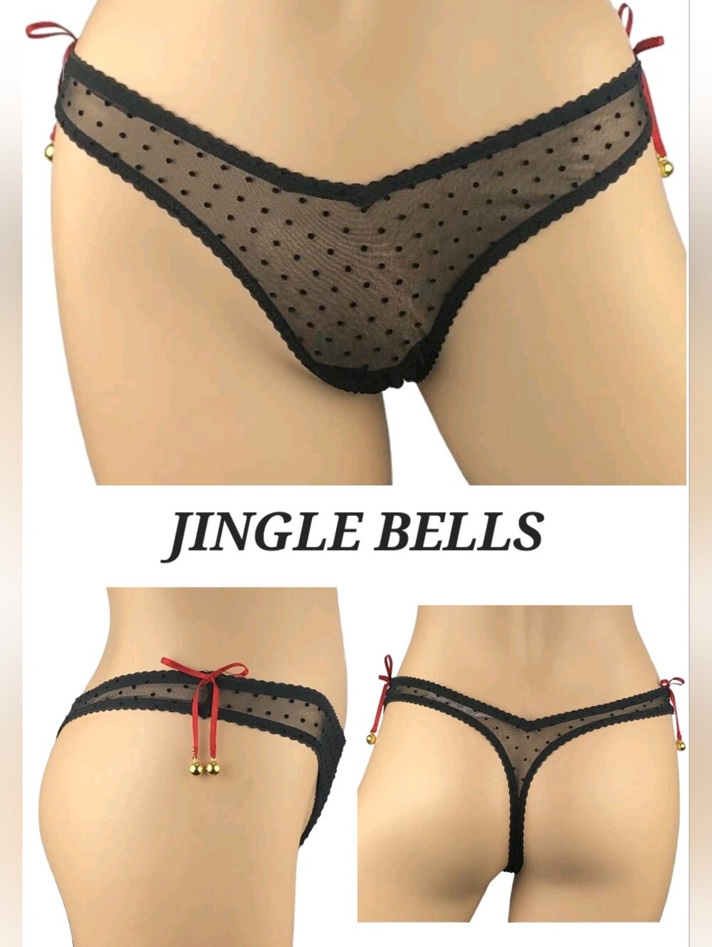Victoria's Secret Very Sexy Jingle Bells Mesh Limited Edition Thong Panty BLACK